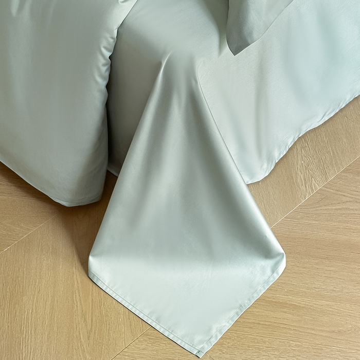 91家纺网 家纺一手货源 找家纺 618家纺 2023新款50S100支长绒棉全棉纯棉纯色四件套 纯色奶油绿