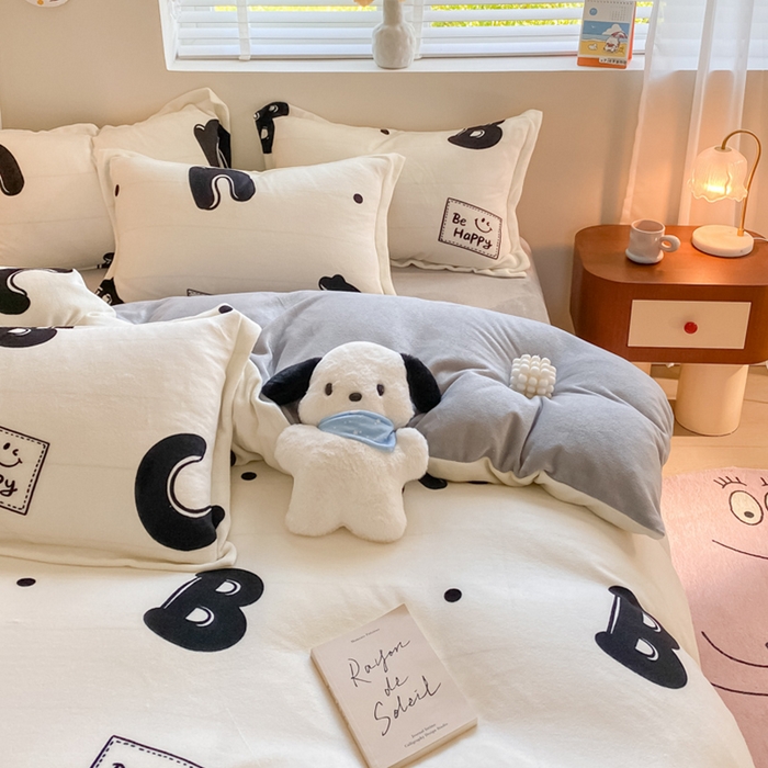 91家纺网 家纺一手货源 找家纺 梦之岛 2023新款牛奶绒加厚小清新印花保暖四件套 格调