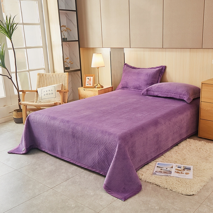 91家纺网 家纺一手货源 找家纺 胜权 2024款高克重牛奶绒夹棉单床盖单件保暖床盖三件套 丁香紫