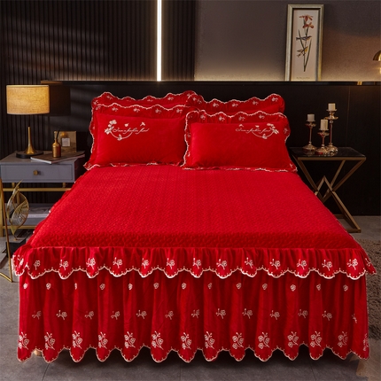 2023 恒爱家纺 花好月圆宝宝绒单床裙 喜庆红