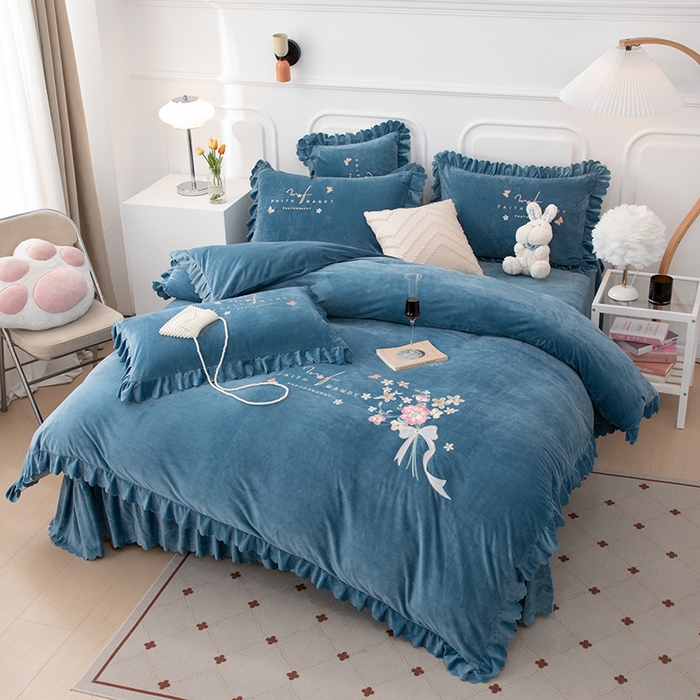 91家纺网 家纺一手货源 找家纺 （总）优姿家纺 2024新品8.5斤德芙绒韩版床裙绣花保暖四件套