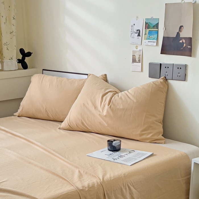 91家纺网 家纺一手货源 找家纺 六巷胡同 2023新款32支全棉纯色水洗棉单枕套 奶茶咖