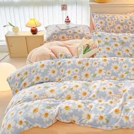 金爱家 2023新款ins小清新韩系卡通少女心奶油兔子加厚牛奶绒系列四件套 绒-甜甜的梦