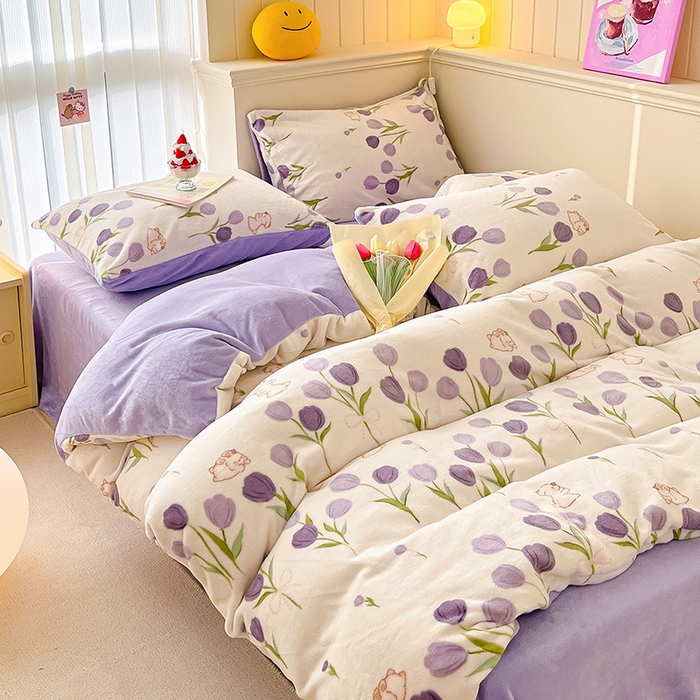 91家纺网 家纺一手货源 找家纺 金爱家 2023新款ins小清新韩系卡通少女心奶油兔子加厚牛奶绒系列四件套 绒-苏珊