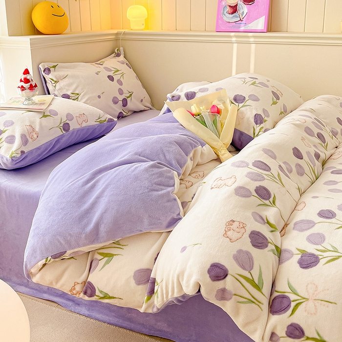 91家纺网 家纺一手货源 找家纺 金爱家 2023新款ins小清新韩系卡通少女心奶油兔子加厚牛奶绒系列四件套 绒-苏珊