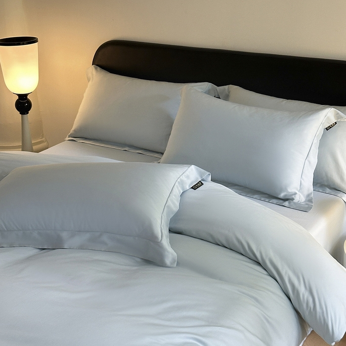 91家纺网 家纺一手货源 找家纺 618家纺 2023新款50S100支长绒棉全棉纯棉纯色四件套 纯色冰蓝