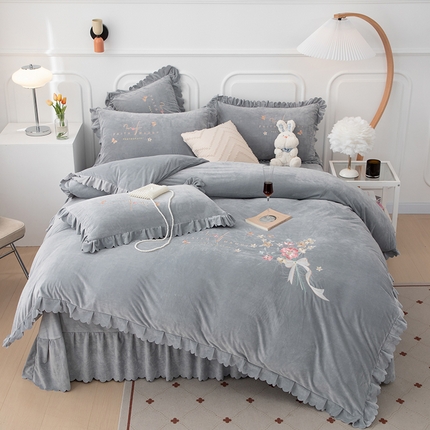 91家纺网 家纺一手货源 找家纺 （总）优姿家纺 2024新品8.5斤德芙绒韩版床裙绣花保暖四件套