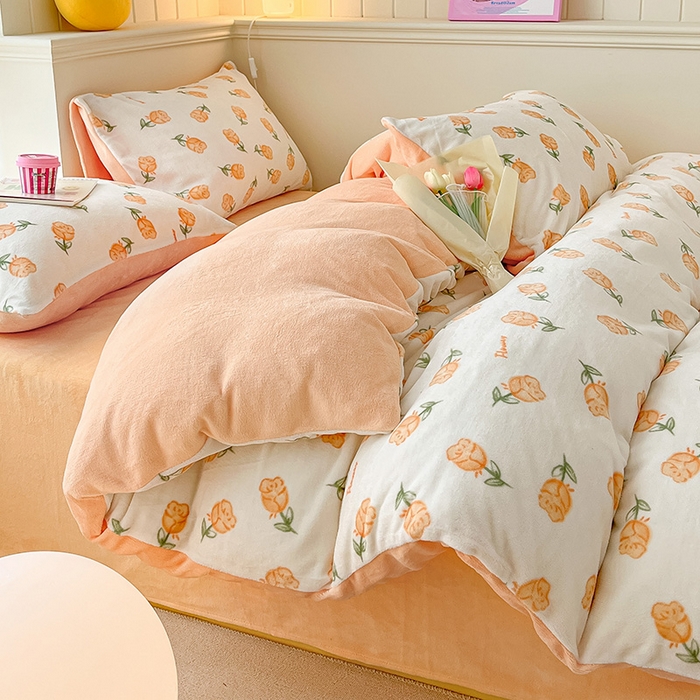 91家纺网 家纺一手货源 找家纺 金爱家 2023新款ins小清新韩系卡通少女心奶油兔子加厚牛奶绒系列四件套 绒-沁香