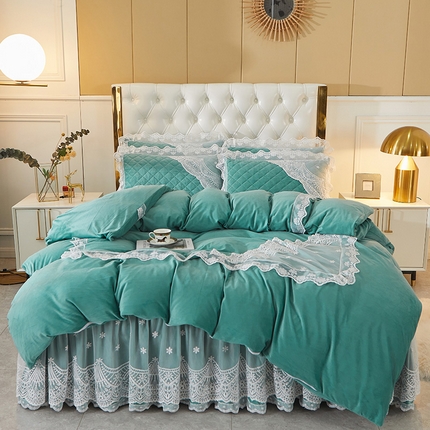 2023新款水晶绒保暖床裙四件套爱妮系列 茗兰