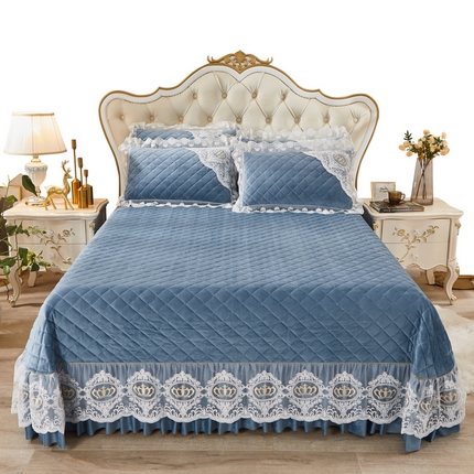 恋尚 2023新款可脱卸水晶绒夹棉床盖卡雯系列 绅蓝