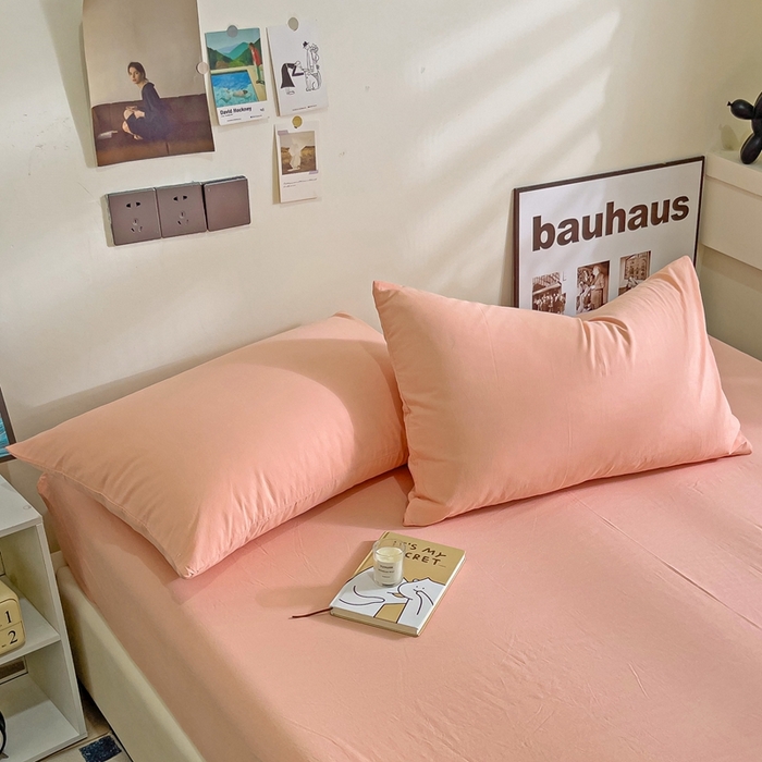 91家纺网 家纺一手货源 找家纺 六巷胡同 2023新款32支全棉纯色水洗棉单枕套 蜜桃粉