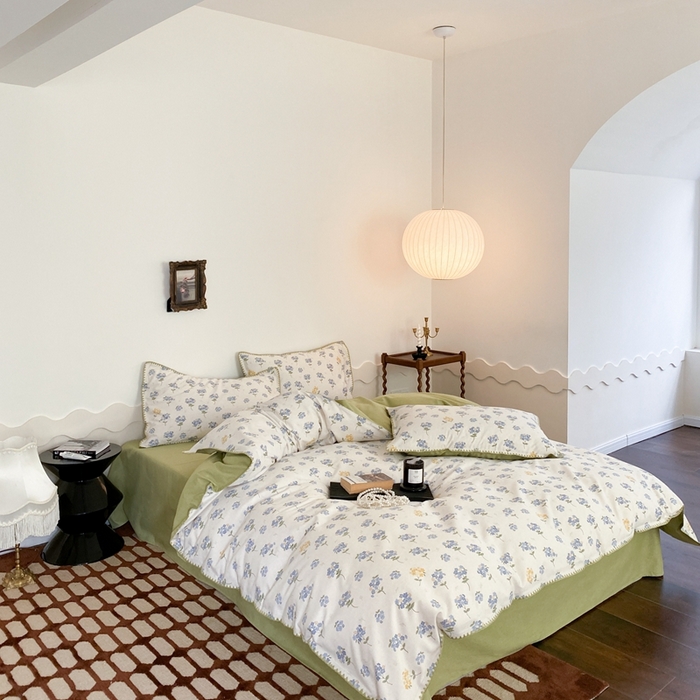 91家纺网 家纺一手货源 找家纺 旷野 2023秋冬磨毛碎花四件套 蓝铃