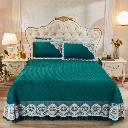 恋尚 2023新款可脱卸水晶绒夹棉床盖卡雯系列 宝绿