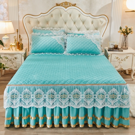 91家纺网 家纺一手货源 找家纺 （总）恋尚 2023新款可脱卸水晶绒夹棉床裙卡雯系列