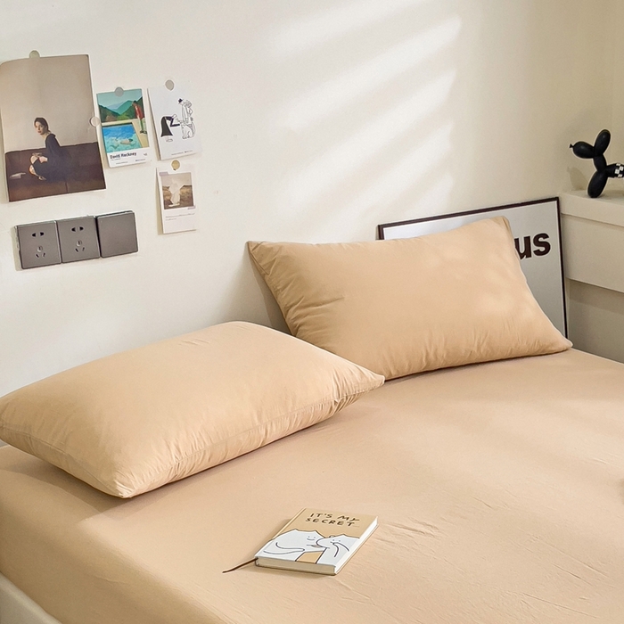 91家纺网 家纺一手货源 找家纺 六巷胡同 2023新款32支全棉纯色水洗棉单枕套 奶茶咖