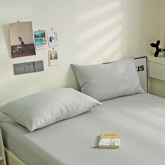 91家纺网 家纺一手货源 找家纺 六巷胡同 2023新款32支全棉纯色水洗棉单枕套 奶奶灰