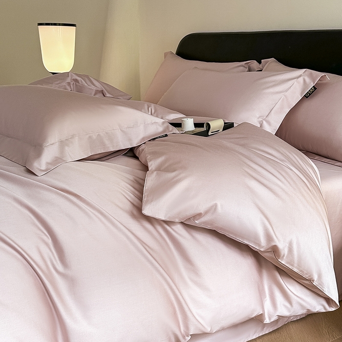 91家纺网 家纺一手货源 找家纺 618家纺 2023新款50S100支长绒棉全棉纯棉纯色四件套 纯色梦幻粉