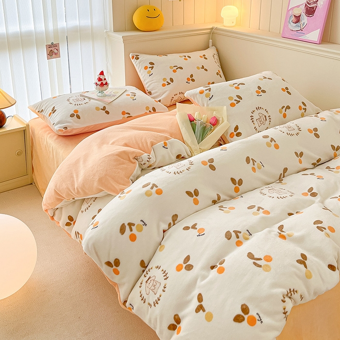 91家纺网 家纺一手货源 找家纺 金爱家 2023新款ins小清新韩系卡通少女心奶油兔子加厚牛奶绒系列四件套 绒-果果兔