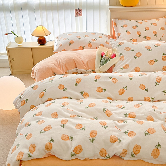 91家纺网 家纺一手货源 找家纺 金爱家 2023新款ins小清新韩系卡通少女心奶油兔子加厚牛奶绒系列四件套 绒-沁香