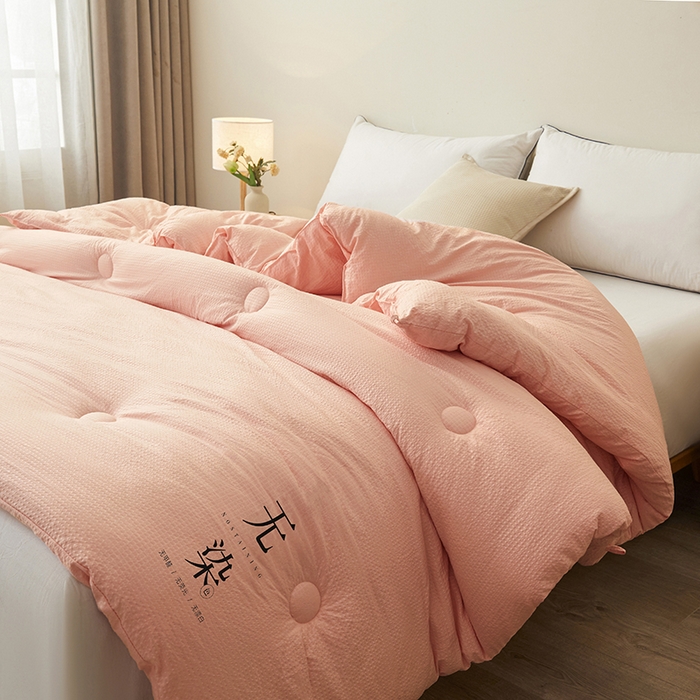 91家纺网 家纺一手货源 找家纺 创优2025新款无染被子被芯春秋被冬被直播批发 华夫格系列-粉玉