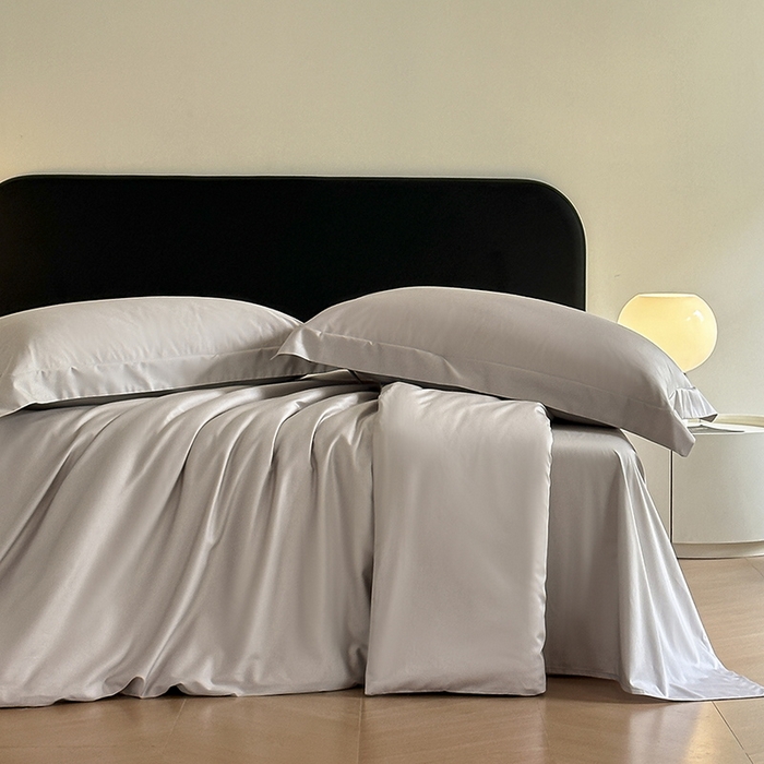 91家纺网 家纺一手货源 找家纺 618家纺 2023新款50S100支长绒棉全棉纯棉纯色四件套 纯色月光灰