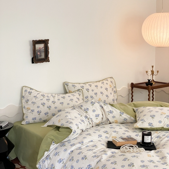 91家纺网 家纺一手货源 找家纺 旷野 2023秋冬磨毛碎花四件套 蓝铃