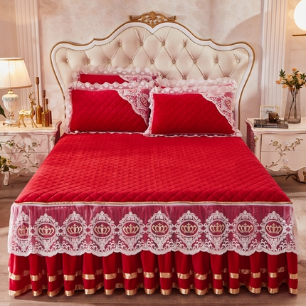 91家纺网 家纺一手货源 找家纺 （总）恋尚 2023新款可脱卸水晶绒夹棉床裙卡雯系列