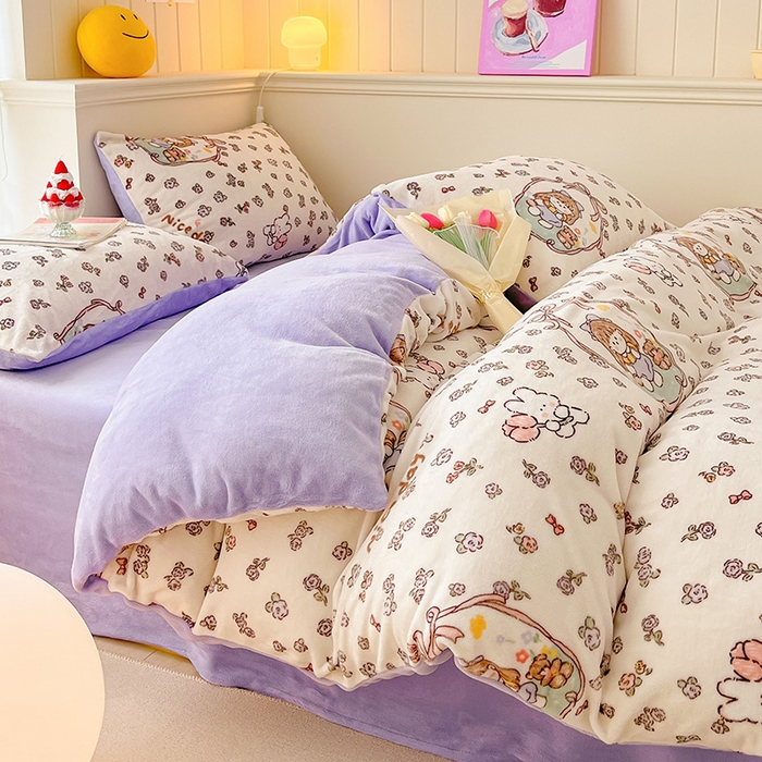 91家纺网 家纺一手货源 找家纺 金爱家 2023新款ins小清新韩系卡通少女心奶油兔子加厚牛奶绒系列四件套 绒-萝莉