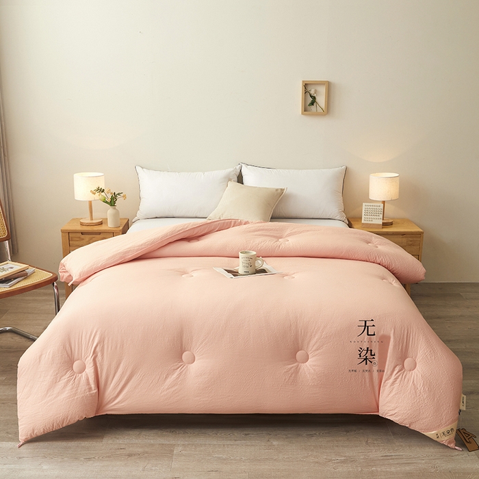 91家纺网 家纺一手货源 找家纺 创优2025新款无染被子被芯春秋被冬被直播批发 华夫格系列-粉玉