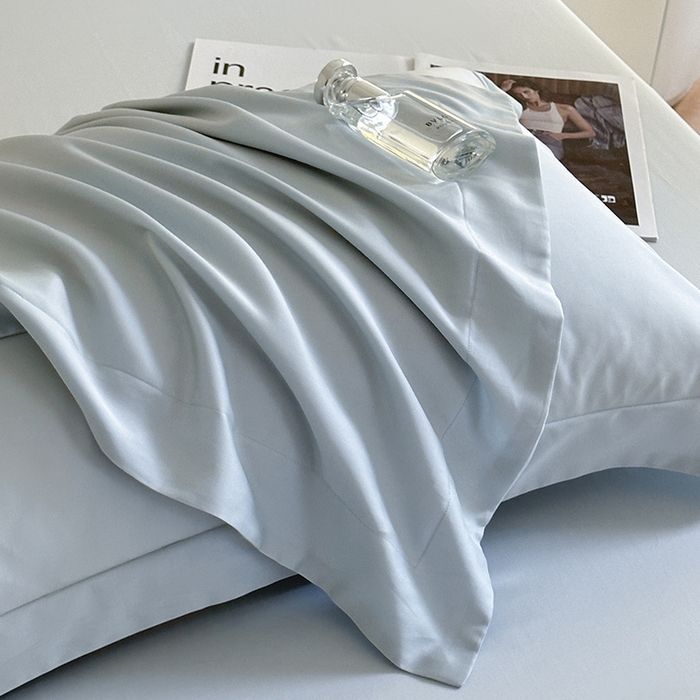 91家纺网 家纺一手货源 找家纺 618家纺 2023新款50S100支长绒棉全棉纯棉纯色四件套 纯色冰蓝