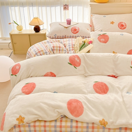 91家纺网 家纺一手货源 找家纺 金爱家 2023新款ins小清新韩系卡通少女心奶油兔子加厚牛奶绒系列四件套 绒-蜜桃朵朵