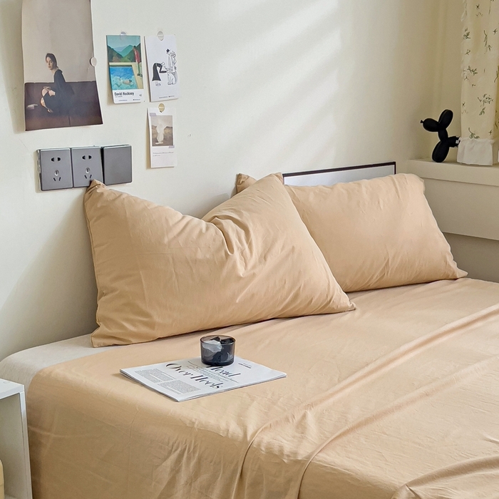 91家纺网 家纺一手货源 找家纺 六巷胡同 2023新款32支全棉纯色水洗棉单枕套 奶茶咖