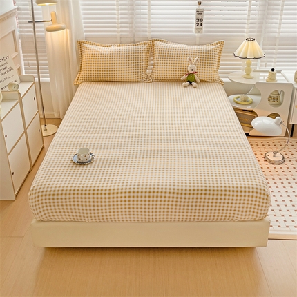 91家纺网 家纺一手货源 找家纺 名兮家居 2023新款高克重牛奶绒床笠 小黄格