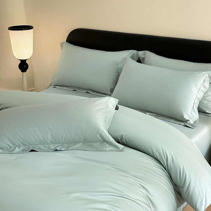 91家纺网 家纺一手货源 找家纺 618家纺 2023新款50S100支长绒棉全棉纯棉纯色四件套 纯色奶油绿