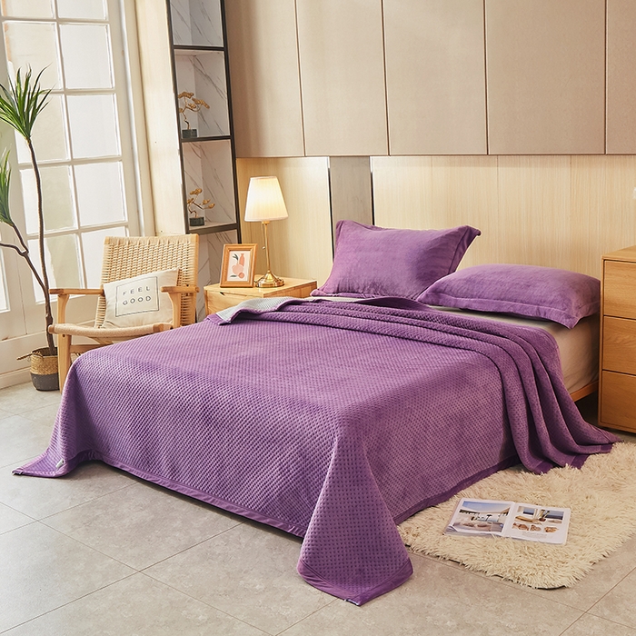 91家纺网 家纺一手货源 找家纺 胜权 2024款高克重牛奶绒夹棉单床盖单件保暖床盖三件套 丁香紫