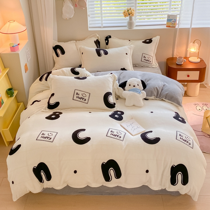 91家纺网 家纺一手货源 找家纺 梦之岛 2023新款牛奶绒加厚小清新印花保暖四件套 格调