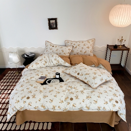 91家纺网 家纺一手货源 找家纺 旷野 2023秋冬磨毛碎花四件套 山枫桔