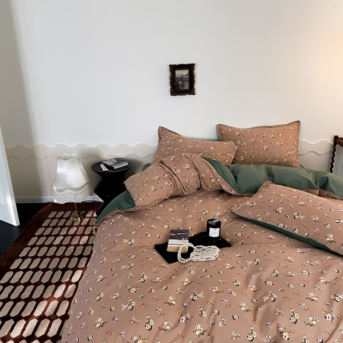 91家纺网 家纺一手货源 找家纺 旷野 2023秋冬磨毛碎花四件套 小贵妇-豆沙