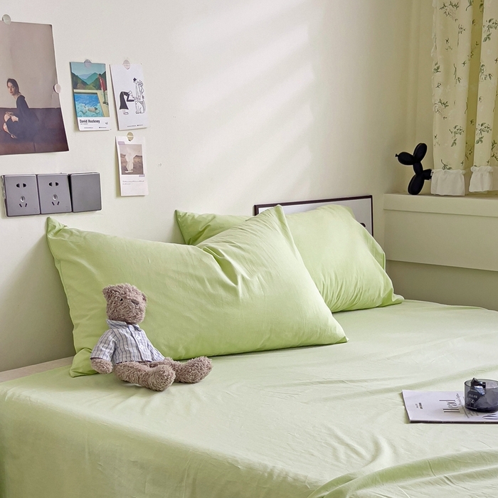 91家纺网 家纺一手货源 找家纺 六巷胡同 2023新款32支全棉纯色水洗棉单枕套 青提绿