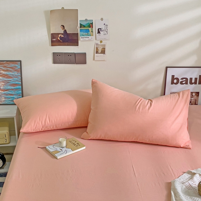 91家纺网 家纺一手货源 找家纺 六巷胡同 2023新款32支全棉纯色水洗棉单枕套 蜜桃粉