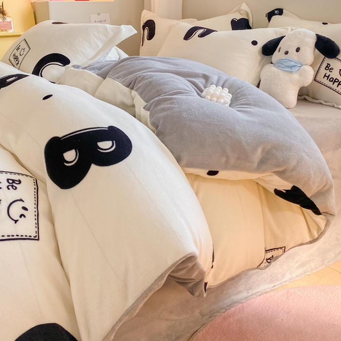 91家纺网 家纺一手货源 找家纺 梦之岛 2023新款牛奶绒加厚小清新印花保暖四件套 格调