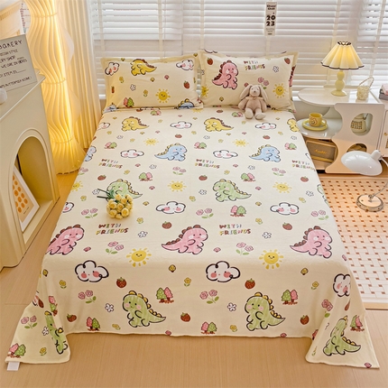 名兮家居 2023新款高克重牛奶绒床单 淘气恐龙