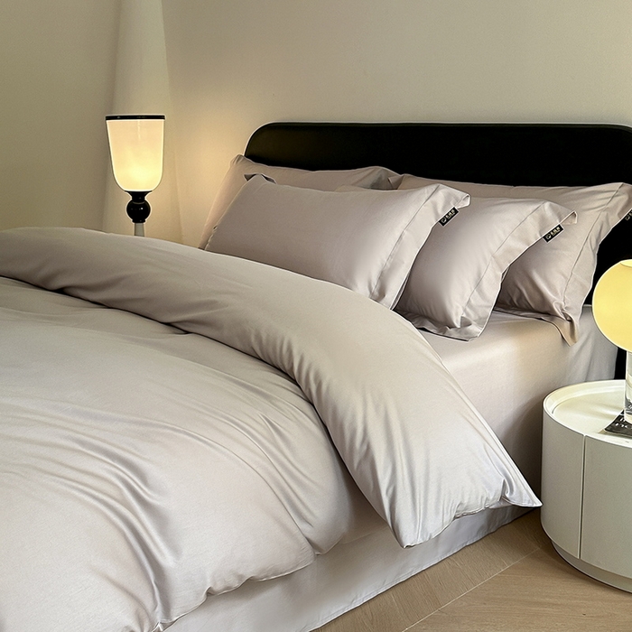 91家纺网 家纺一手货源 找家纺 618家纺 2023新款50S100支长绒棉全棉纯棉纯色四件套 纯色月光灰