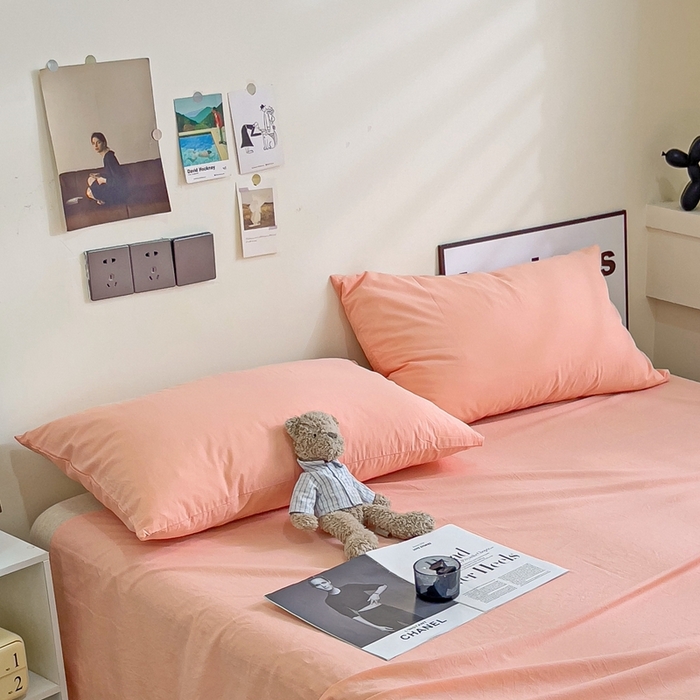 91家纺网 家纺一手货源 找家纺 六巷胡同 2023新款32支全棉纯色水洗棉单枕套 蜜桃粉