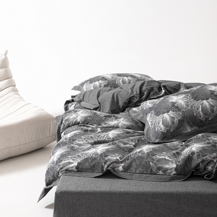 91家纺网 家纺一手货源 找家纺 安莱生活 2023新款花海系列色织双层纱工艺款宽边高奢四件套 花海-深灰