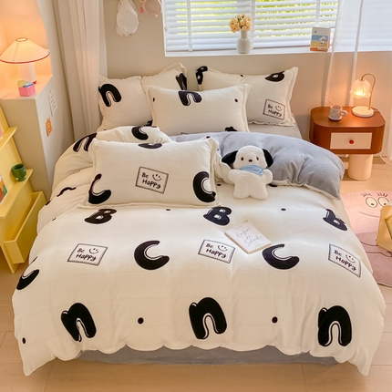 91家纺网 家纺一手货源 找家纺 梦之岛 2023新款牛奶绒加厚小清新印花保暖四件套 格调