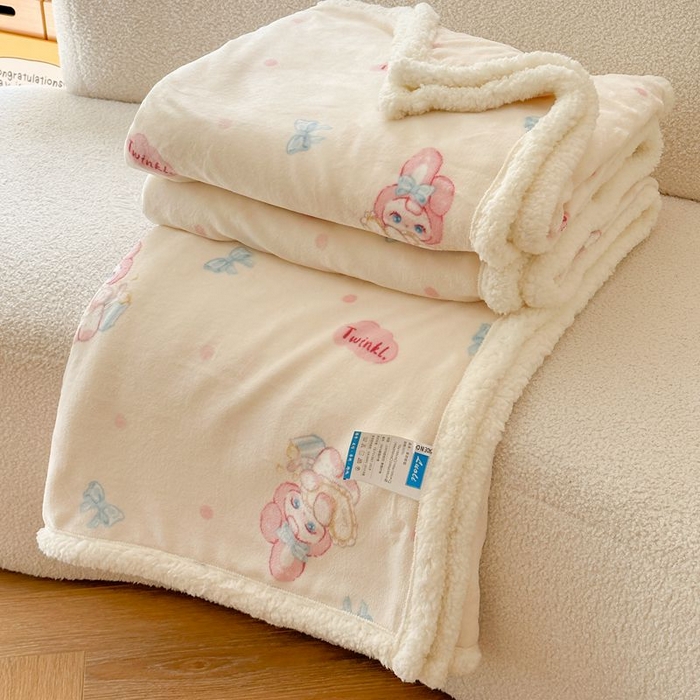 91家纺网 家纺一手货源 找家纺 萝莉家纺 2023新款ins加厚牛奶绒羊羔绒毯午睡毯沙发盖毯-风格二 许愿兔
