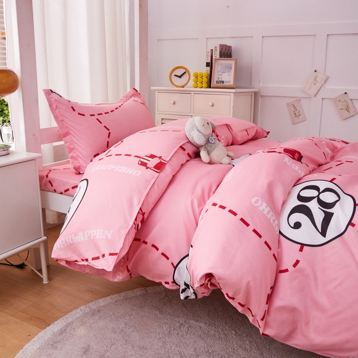 91家纺网 家纺一手货源 找家纺 2023新款亲肤棉美棉芦荟棉三件套美棉（8月）学生宿舍床 粉红女郎