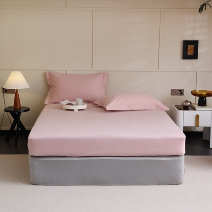 91家纺网 家纺一手货源 找家纺  蕊姿家居 2023新款A类加厚50s超柔全棉长绒棉磨毛床笠 浅粉