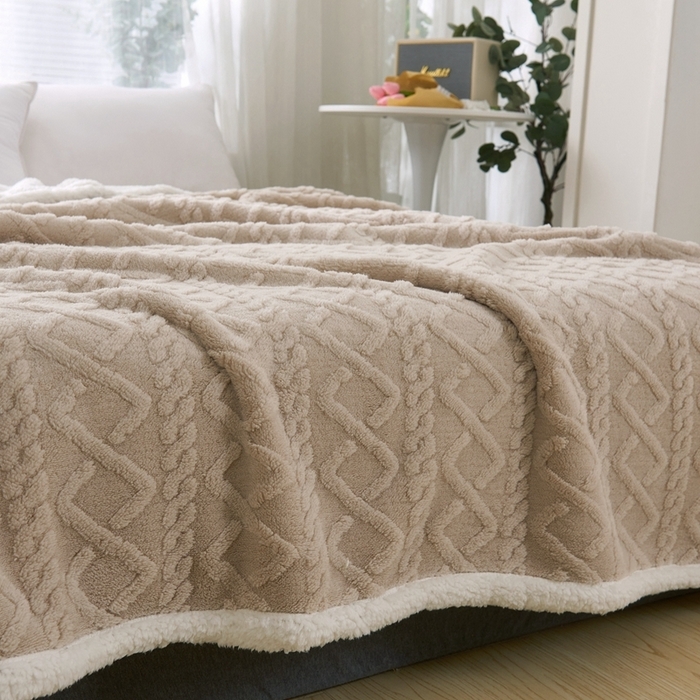 91家纺网 家纺一手货源 找家纺 卉晨毛毯家纺 2024新款塔芙绒复合毯 卡其